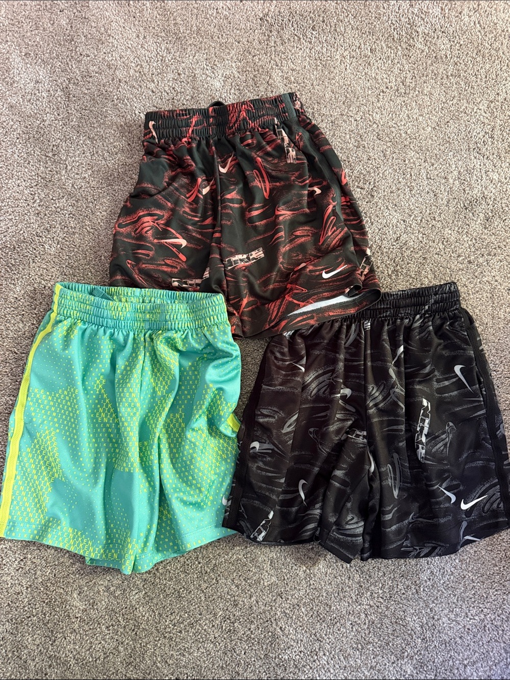 Nike Athletic Shorts Trio - Black, Red, Teal-Green